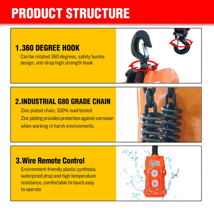 Electric Chain Hoist 2 in 1,2200 lbs Load Capacity,20 ft Lifting Height,120V Single Phase Overhead Crane with 328 ft Wireless & 15 ft Wired Remote Control, Ideal for Garage,Shop,and Home Use