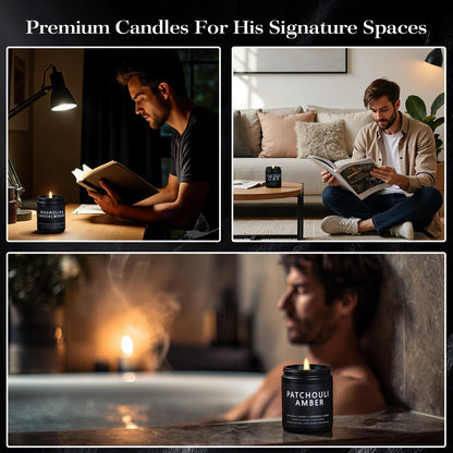 Candles for Men, 4 Pack Scented Candles, Gifts for Father Dad Day, 50 Hours Long Burning Soy Candles for Home Scented (Pine/Sandalwood/Patchouli/Oak)