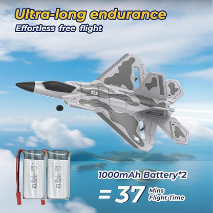 F22 Remote Control Airplane 4 Channel with Lights 2.4G RC Fighter Plane with 6-axis Gyro Stabilizer for Beginner RTF RC Plane 2 Batteries 37min Flight Time - 19in*14in