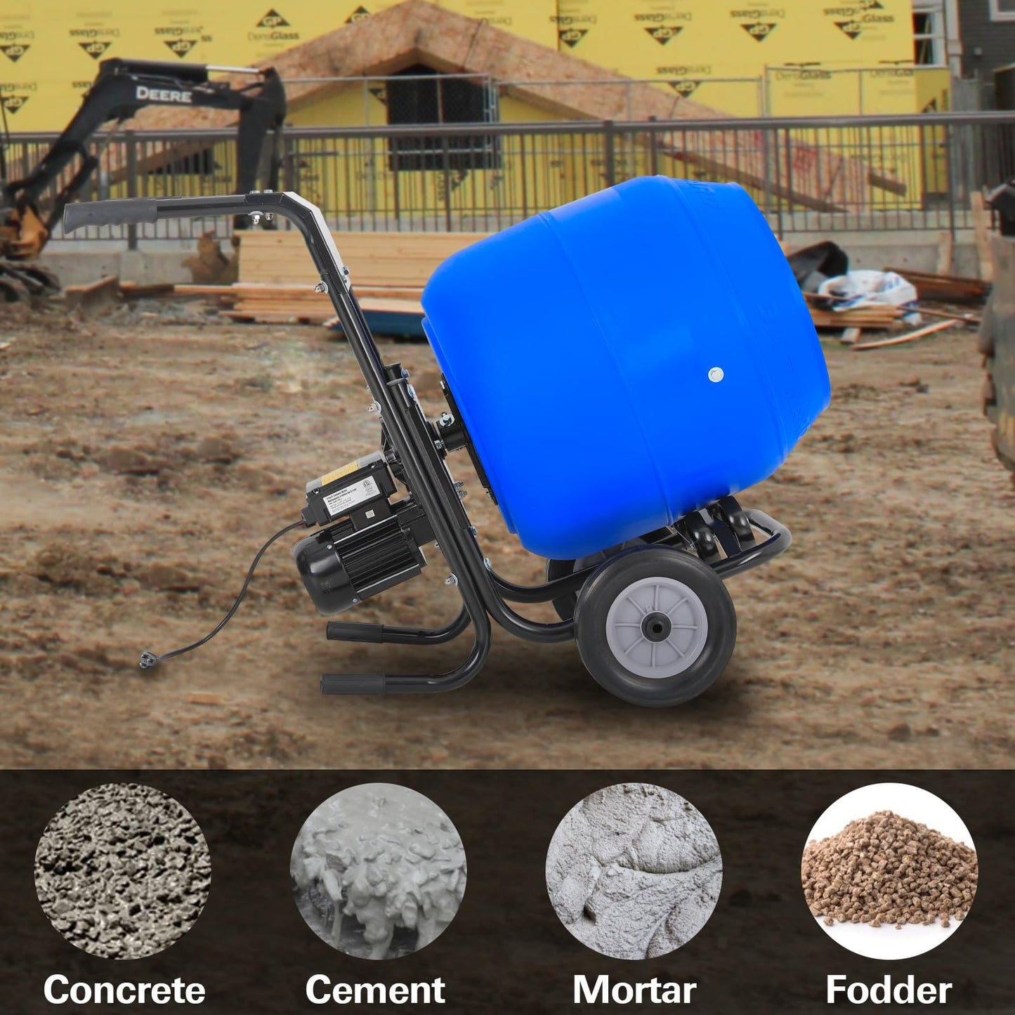 BILT HARD Cement Mixer 4 Cu.Ft. Portable Electric Poly Drum Concrete Mixer, Heavy Duty Power Cement Mixing Machine for Mortar, Stucco and Fodder