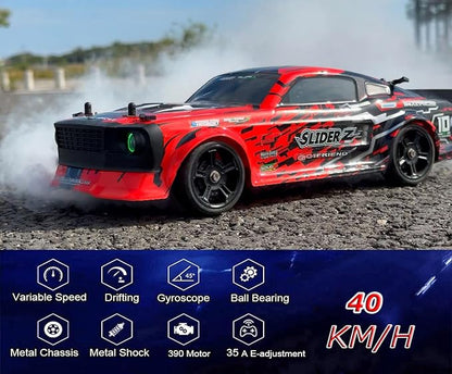 RC Drift Car with Gyro 1/14 Hobby RC Car Off Road Fast Remote Control Truck Drifting 4WD High Speed 40 KM/H with 390 Motor Gyroscope Proportional Control Metal Chassis Ball Bearing