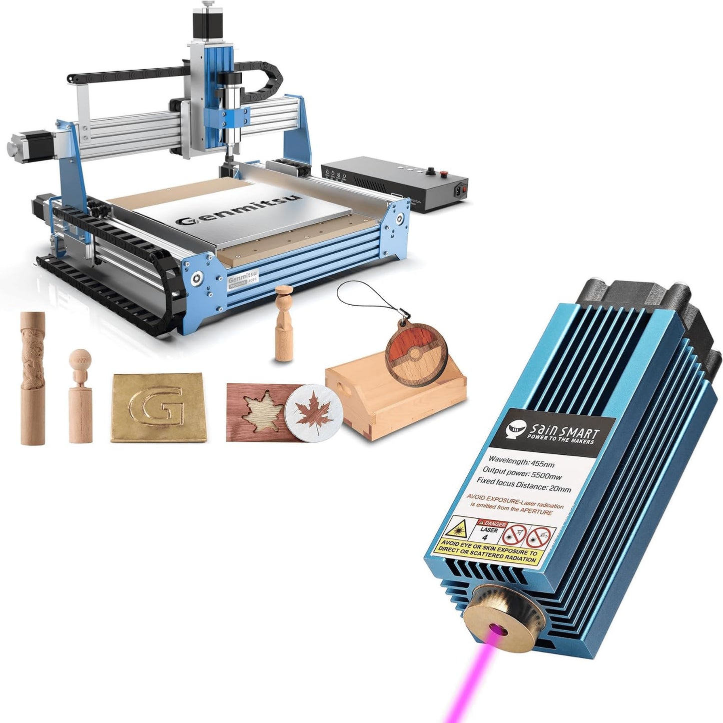 Genmitsu CNC Router Machine PROVerXL 4030+FL55P Laser Module Kit for Wood Metal Acrylic MDF Carving Arts Crafts DIY Design, 3 Axis Milling Cutting Engraving Machine