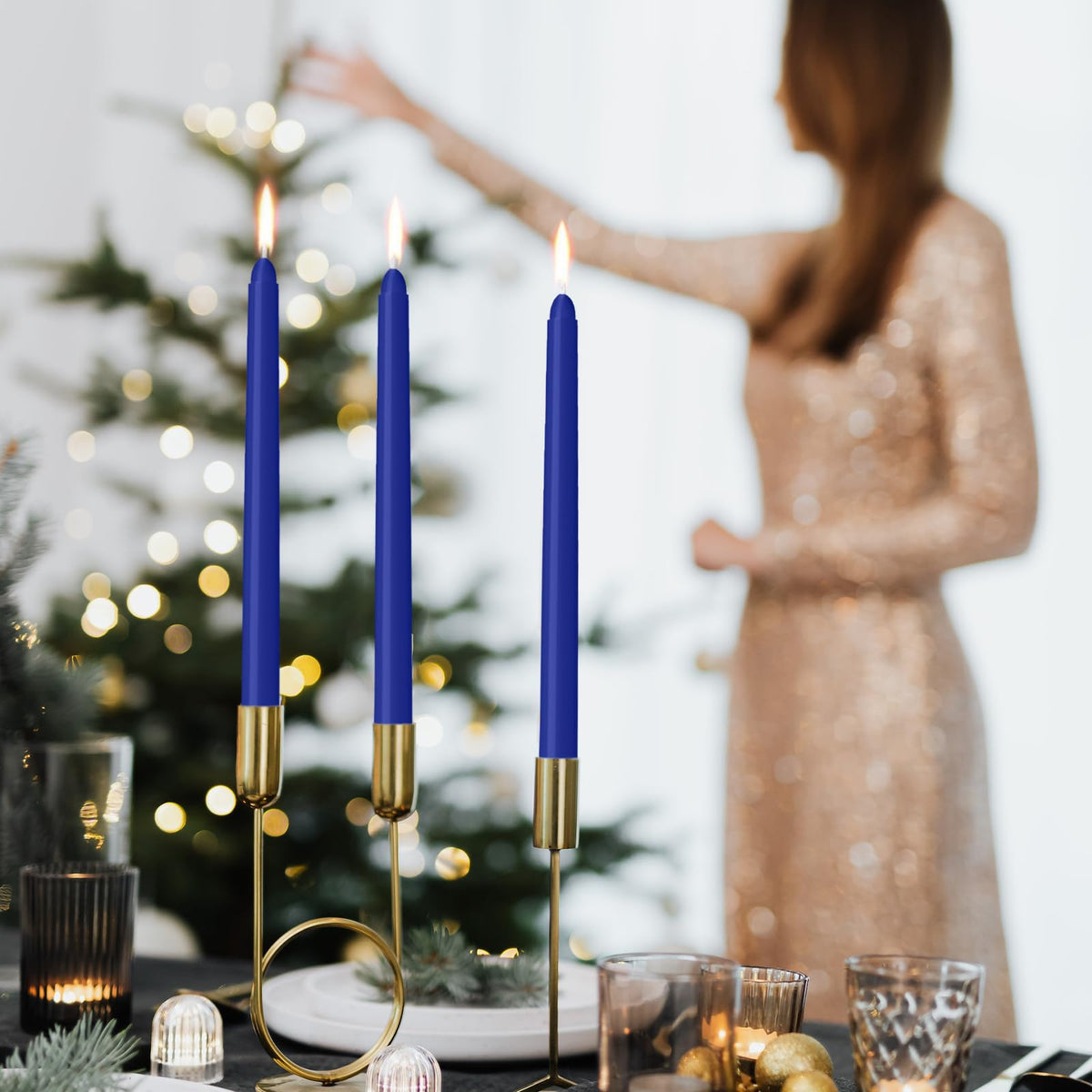 LYOBATH 12 Pack Blue Taper Candles - Taper Candles 10 Inch Dripless, Smokeless & Unscented - 8 Hours Long Burning - Ideal for Weddings, Dinner Parties, and Home Decor