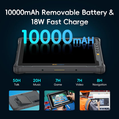 ONERugged 10.1" Rugged Tablet M10T Android 14, 1000 Nits Sunlight Readable, 8GB+128GB, 10000mAh Removable Battery, 4G LTE, IP65 MIL-STD-810H Industrial Tablet for Fieldwork & Construction