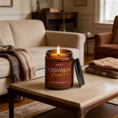 Cinnamon Vanilla Candle for Home Scented| Organic Soy Non Toxic Candles| Long Clean Burning Aromatheraphy Jar Candel for Women Men for Autumn,Winter, Halloween,Thanksgiving,Relaxing| 9oz