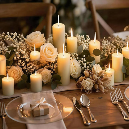 Veiuwa 18 Pack Ivory Pillar Candles Bulk Set, 2x3 2x6 2x8 Inch - 6 Each Size, Dripless Smokeless Clean Burning for Wedding Centerpieces, Home Decor, Church, Romantic Ambiance！