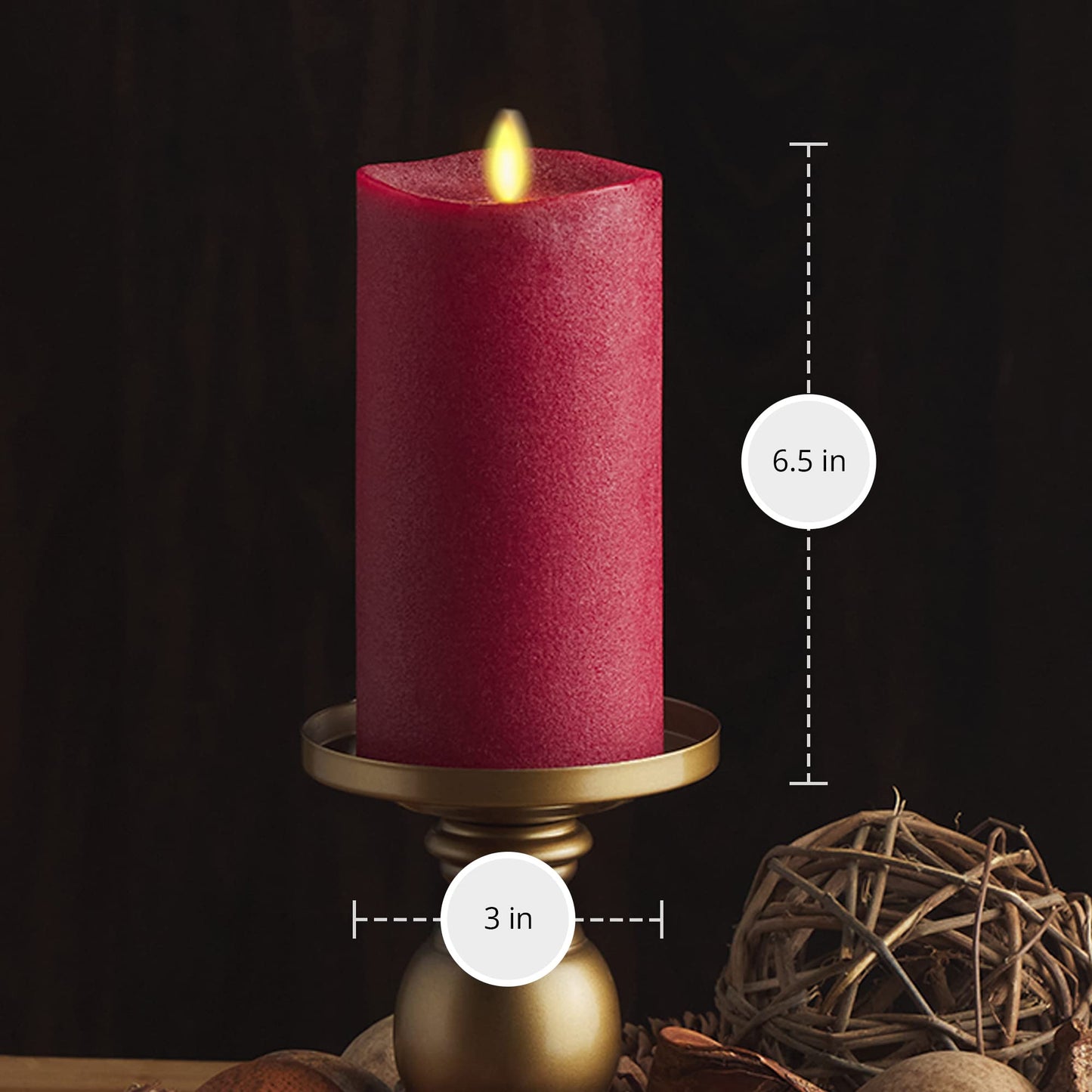 Luminara - Flameless LED Battery Operated Flickering Pillar Candles - Red - Pack of 1-3x6.5 - Realistic Moving Flame Real Wax Indoor/Outdoor Decor