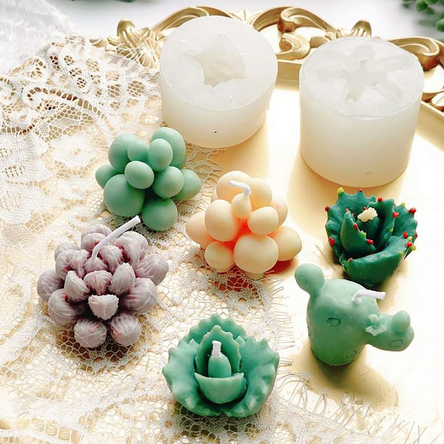 Funshowcase Cactus and Succulent Plant Silicone Molds Set for Epoxy Resin Soap Candle Wax Polymer Clay Concrete Plaster Fondant Cake Decor Chocolate with Beginner Tutorials