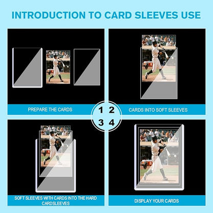 400 Hard Plastic Trading Card Protector - 200 Hard Card Sleeves and 200 Soft Card Sleeves 35pt Rigid 3x4 Card Holders Clear Open-Top Card Sleeve Fits Standard Trading Baseball Sport Game Cards