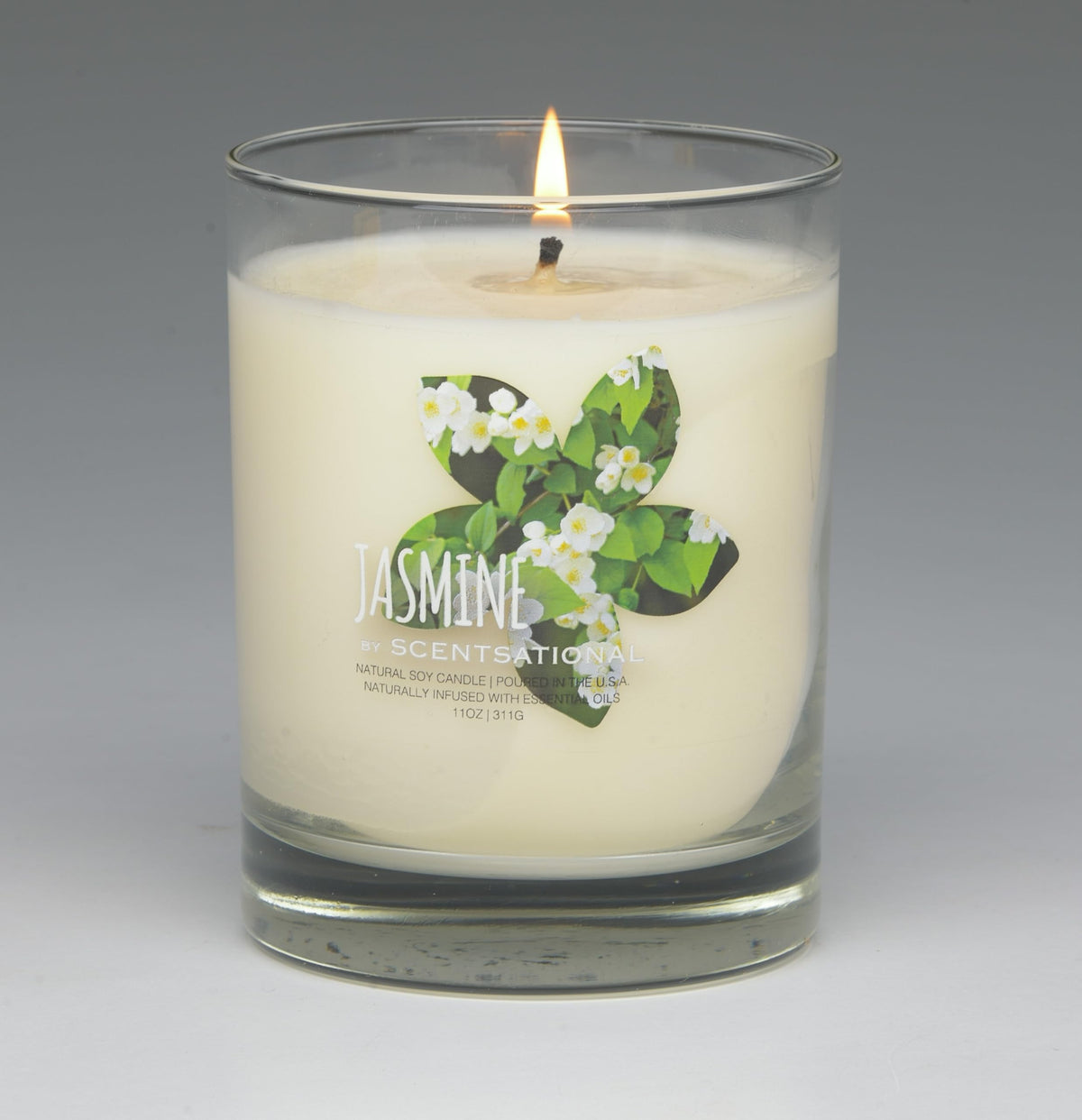 Scentsational Jasmine Natural Candle, 11 oz Glass Jar, 50-60 Hour Burn Time, Gift Wrapped