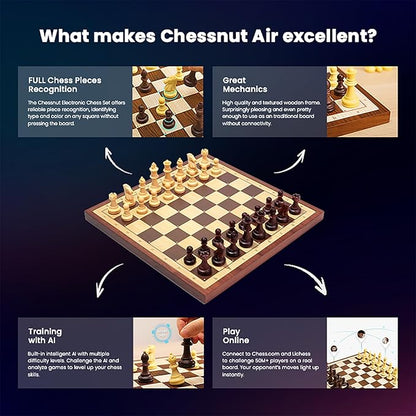 Chessnut Air Electronic Chess Set A magnificently Handcrafted Wooden Chess Board with Extra QueensLEDs AI Adaptive Electronic Chess Set Game and App with Computer Chess Board