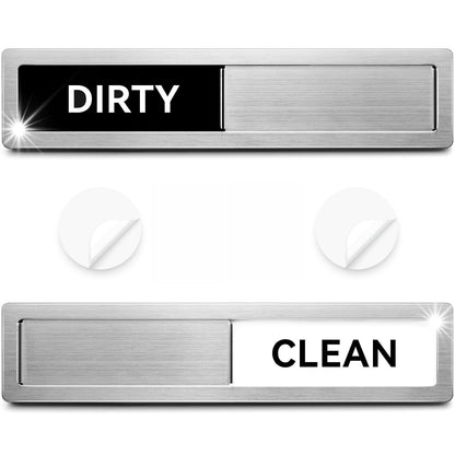 Dishwasher Magnet Clean Dirty Sign Stainless Steel Non-Scratch Strong Magnet Extra Adhesive Options Easy to Slide and Read Tells You Whether Dishes are Clean or Dirty (Grey/White Style)