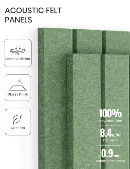Felt Bulletin Board Tiles -28"x18" with 40 Adhesive Tabs, Cork Board Alternative for Office Decor, Push Pin Board Wall Organizer 6-Pack (Moss Green)