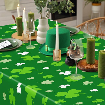 4 PCS St Patricks Day Decorations, Plastic 108" X 54" Irish St Patricks Day Tablecloth, Disposable Lucky Shamrock Decorations, Rectangle Shamrock Green Table Cloths, Lucky Decor for Memorable Table
