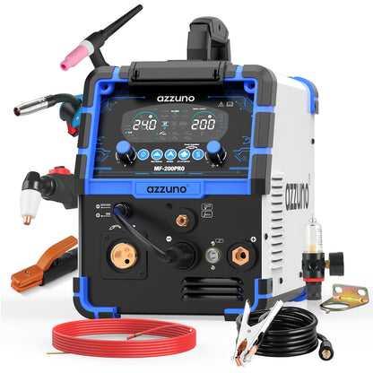 AZZUNO Plasma Cutter Welder Combo 200A, Gas MIG/PULSE MIG/MAG/Flux Gasless MIG/HF TIG/Stick/CUT/SPOT MIG 8 in 1 Multiprocess Welder Machine, 110/220V Dual Voltage Aluminum Welding Machine