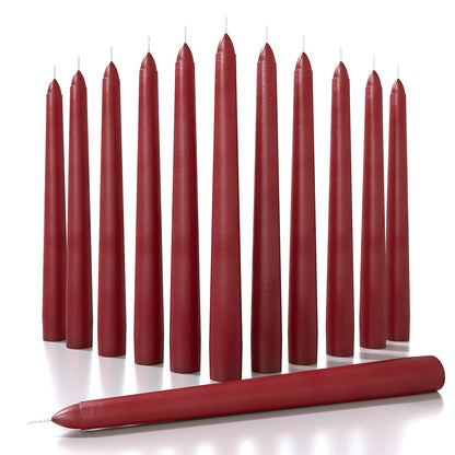 CANDWAX 8 inch Bordeaux Taper Candles Set of 12 - Unscented Smokeless Dripless Tall Candlesticks - Ideal for Home Decor, Thanksgiving or as Christmas Candles - Tapered Christmas Candle Sticks