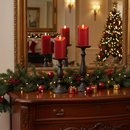 Homemory Burgundy Flameless Candles, Waterproof Flickering Candles, Outdoor Battery Operated LED Pillar Candles with Remote Timer, Electric Fake Plastic Candles, Red, Christmas Decor, 3" x 6"