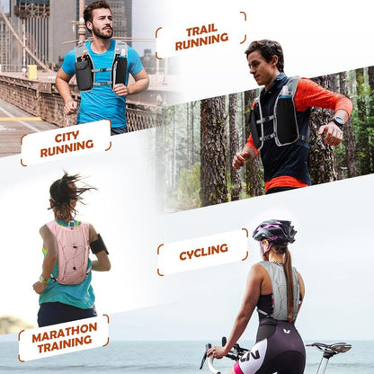 RAINSMORE Running Hydration Vest with 500ml Soft Flask, Waterproof Phone Pocket, Lightweight Hydration Pack, Adjustable No-Bounce Straps for Trail Running, Marathon, Cycling Black