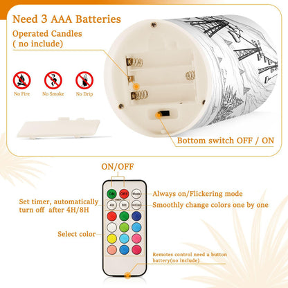 ALAZA Mountain Ski Lift Sketch Flickering Flameless Candles Battery Operated with Remote Timer,Tea Light Candles LED Pillar Votive Candles Set of 2 for Outdoor Indoor Decorations