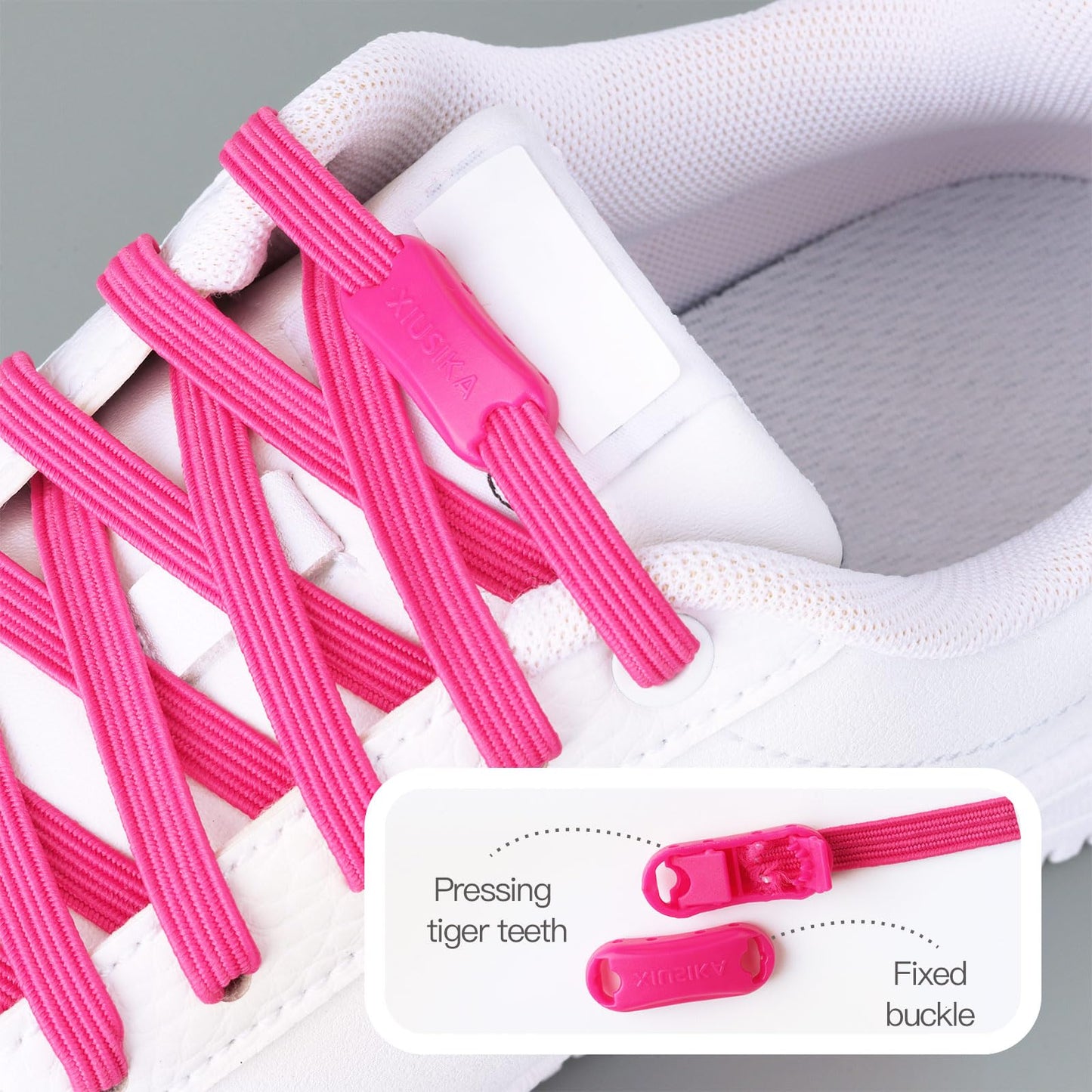 Booyckiy No Tie Elastic Shoelaces for Kids, Adults and Elderly, Adjustable Tieless Shoe Laces for Sneakers Boots and Casual Shoes - 16 Colors, 41 inch, White