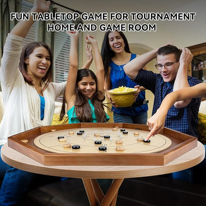 30 Inch Tournament Crokinole Board Game 2 in 1 Crokinole and Checkers with 26” Playing Surface Metal Pegs Wooden Octagon Canadian Tabletop Board Game Krokinole for Families and Friends