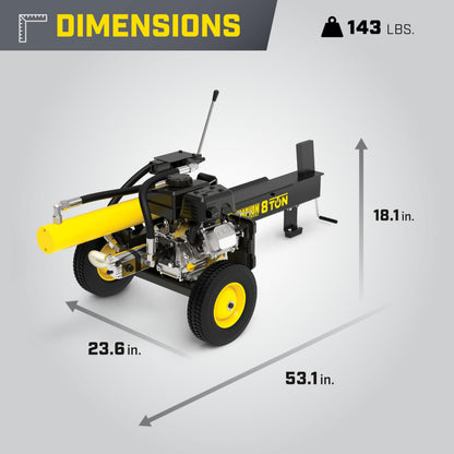 Champion Power Equipment 8-Ton Compact Horizontal Gas Log Splitter with 96-Inch Firewood Heavy Duty Wood Log Rack and Rack Cover