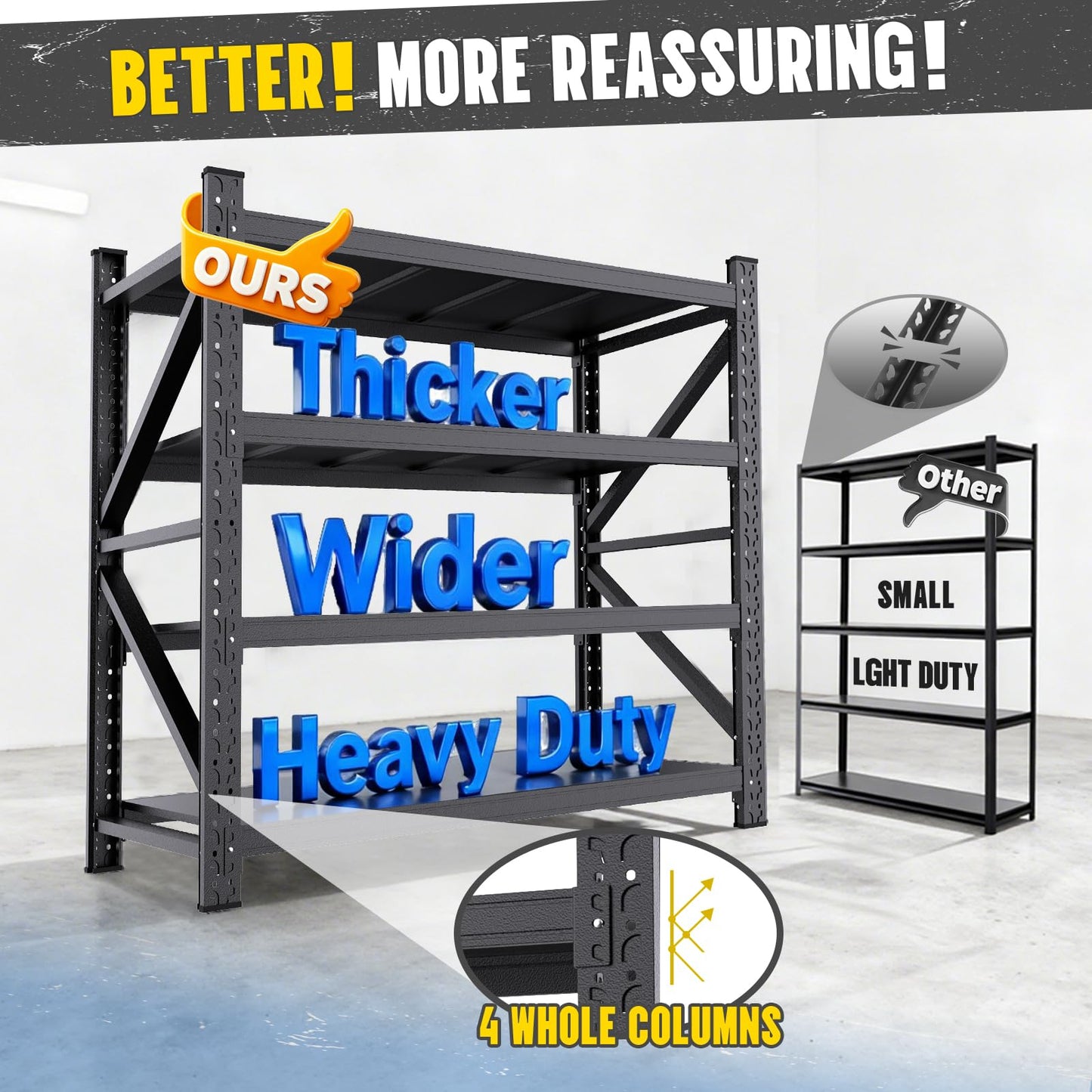 4 Tier Storage Shelves,Heavy Duty Garage Racks Shelving,7000LBS Metal Storage Shelves,Adjustable Utility Rack Shelf for Basement,Warehouse,Pantry,Factory,Garage Shelving (S-（48" W x 24" D x 70" H）)