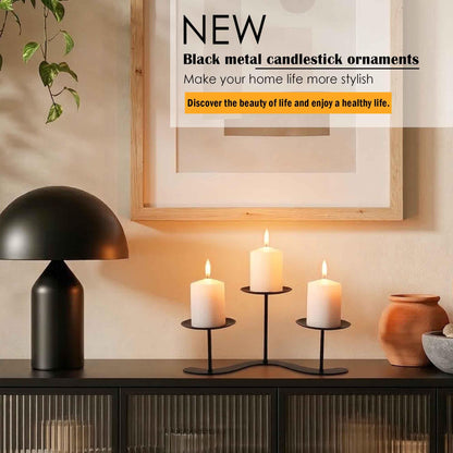 Iron Candle Holder Fireplace: 3 Arms Metal Candelabra Centerpiece Decor - Candle Holder Stand for Candelabra Pillar Candles