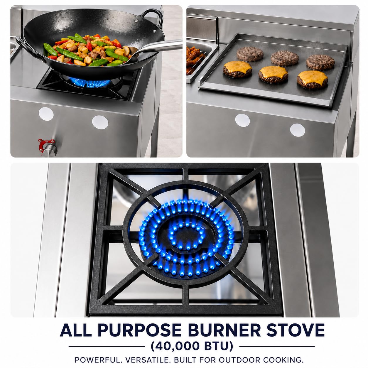 Stainless Steel Propane Deep Fryer Cart with Vortex Stove-3 in 1 with Food Steamers-Cast Iron Burner Stove-with Hose & Regulator + Thermometer-Ideal for Commercial and Home Use