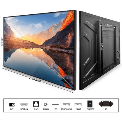 32" Capacitive Touchscreen Industrial Monitor, 500Nits High Brightness Digital Signage Display for Advertising, Reverse Control Laptop, Wireless Screen Mirroring, Built-in Speakers, USB, HDMI Ports