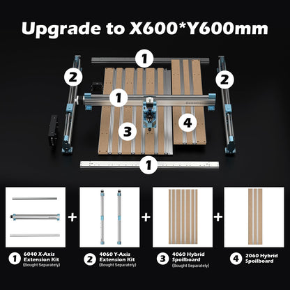 Genmitsu 4040-PRO X-Axis Extension Kit, 4040 Upgrade to 6040, CNC Accessories for 4040-PRO CNC Router Machine, Extended Working Area 600 x 400mm (23.62’’ X15.75’’)
