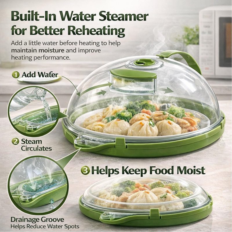 Microwave Splash-Proof Food Cover, Splatter Screen Guard with Water Steamer, Glass Bowl Overflow Drain Helmet Plate Covers, Magnetic Bacon Cooker, Collapsible Silicone Panel(10in)