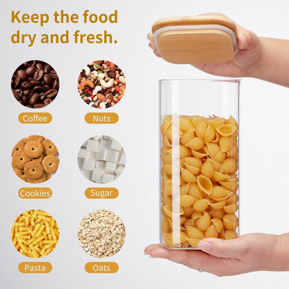 Spreccio Square Glass Food Storage Jars with Lids 2.47 Qt [Set of 3], Perfect for Pasta, Cookies, Nuts, Coffee, Cereal, Flour, Organize Your Kitchen and Pantry with BPA-Free Glass Jars with Canisters