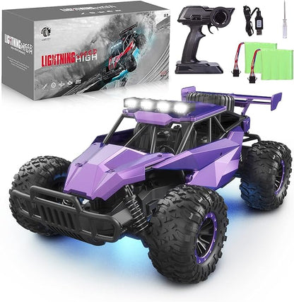 1:16 Scale Purple Remote Control Car 20 Km/h High Speed Girls Remote Control Car Monster Vehicle with LED Headlights and Chassis Lights RC Truck for Girls Boys and Adults