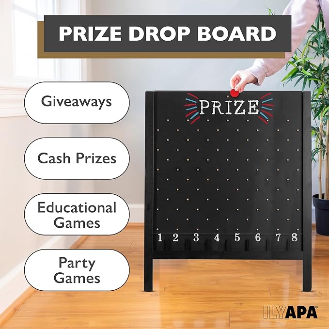 Ilyapa Board - Large Portable Prize Drop Game for Events and Trade Show - 27.5 x 41 Inch Double Sided - Wooden A-Frame Chalkboard Sign Eraser