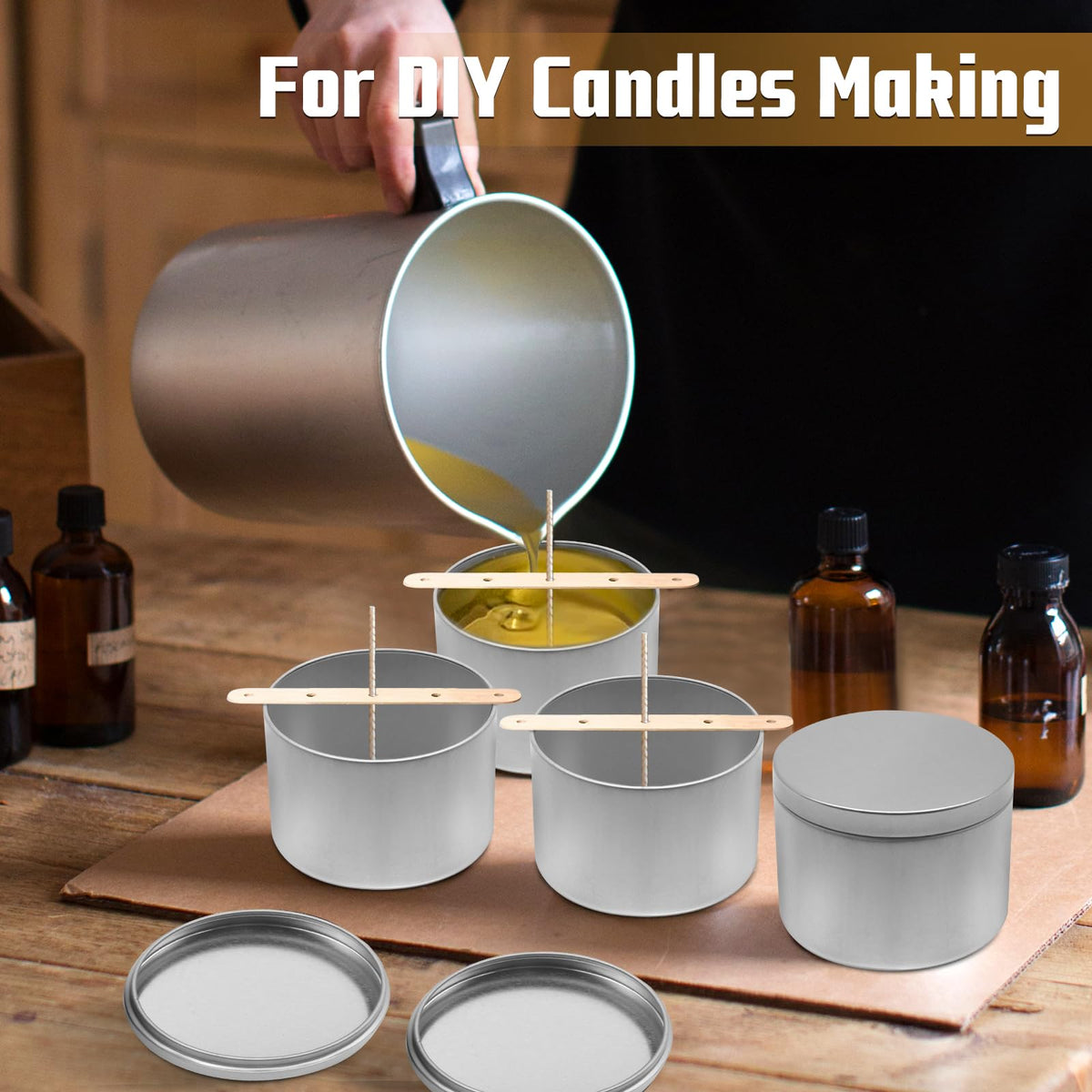 YJHSS 24-Pack 4oz Candle Tins with Lids, Metal Candle Jars for Candle Making, Empty Containers Vessels Bulk for Small Business & Beginners DIY Storage -Silver