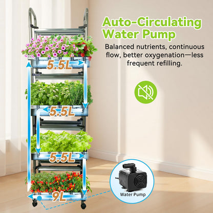 Indoor hydroponics Growing System, Large Vertical Hydroponic Garden with Smart Full-Spectrum Grow Lights, Auto Circulating Water, Mobile Indoor Gardening System for Herbs, Vegetables & Fruits