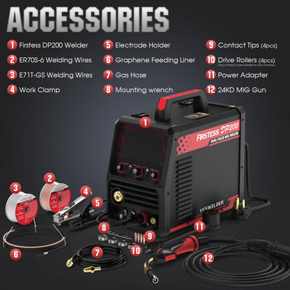 YESWELDER Multifunctional MIG Welder, Dual Pulsed 7-Inch LCD Screen 120V/240V, 6-In-1 MIG/Pulsed MIG/Flux Core/Spool Gun Compatible/Lift TIG/Stick Welding Machine DP200
