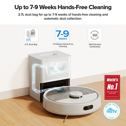 roborock Q7 M5+ Robot Vacuum and Mop, Upgraded from Q5 Max+, Up to 7-9 Weeks Self-Empty, 10000Pa Suction, Dual Anti-Tangle System for Pet Hair & Carpet, PreciSense LiDAR Navigation, App Control, White