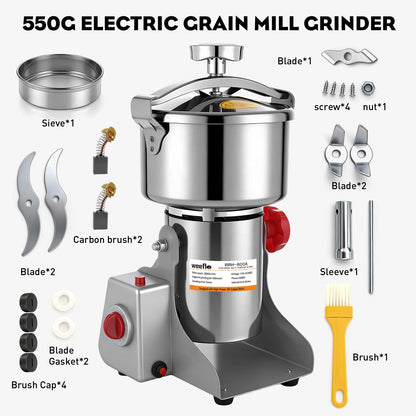 WEEFLOS Electric herb Grinder 550g High Speed Electric Stainless Steel Spice Flour Mill Herb Grinder Powder Machine for Dry Food Grin