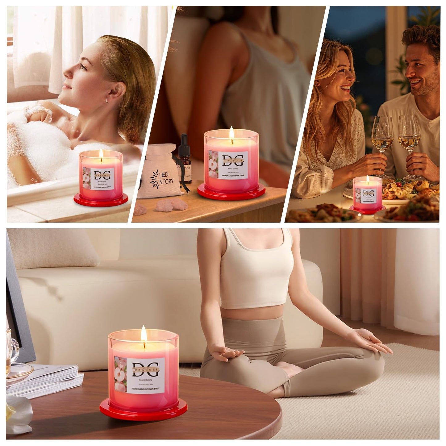 DG DRAGOLI White Peach Oolong Scented Candle – Natural Soy Wax, 30+ Hours Long-Lasting Aromatherapy for Home