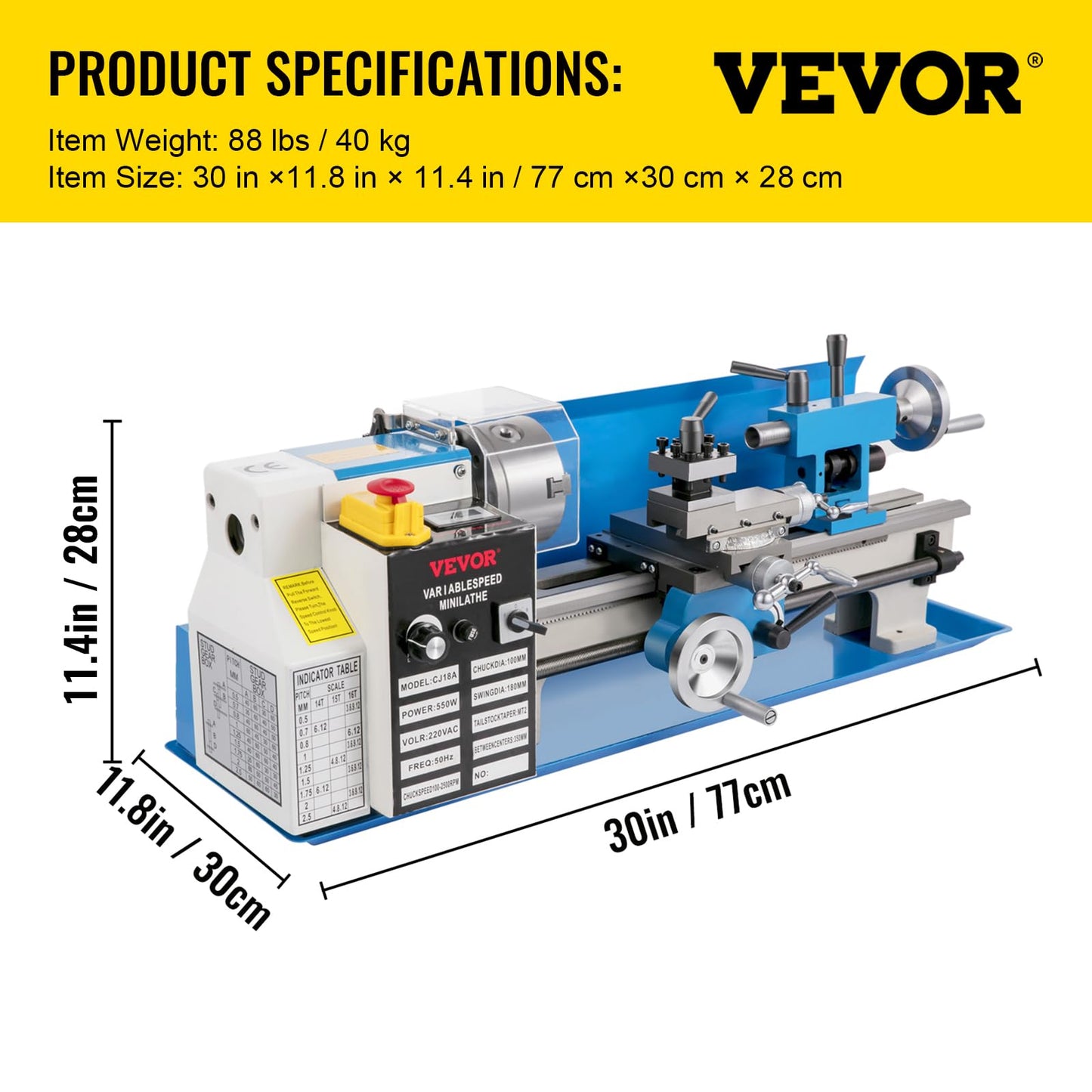 VEVOR Metal Lathe, Upgraded Digital Display 7"x14" Benchtop Metal Lathe 550W Variable Speed 2250RPM with 3-jaw Chuck CNC Mini Lathe Machine Precision Mini Lathe Tool Box for Metal Turning