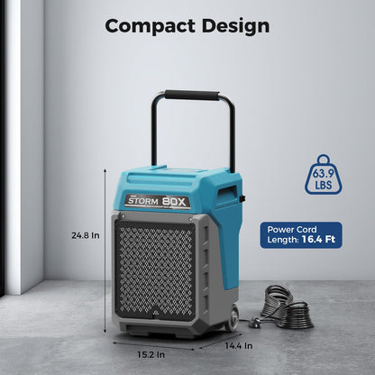 ALORAIR 170 PPD Commercial Dehumidifier with Pump & Drain Hose, LGR Industrial Use, Portable Dehumidifier with Wheels for Water Damage Restore, Carpet Drying, 6-Year Limited Warranty, Storm 80X (Blue)