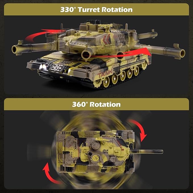 1/24 RC Tank -2.4Ghz Remote Control Army Tank with 360°Rotating Turret Auto Demo Sound &amp Smoke &amp Light Military Vehicles Model Gift for Boys 6-8