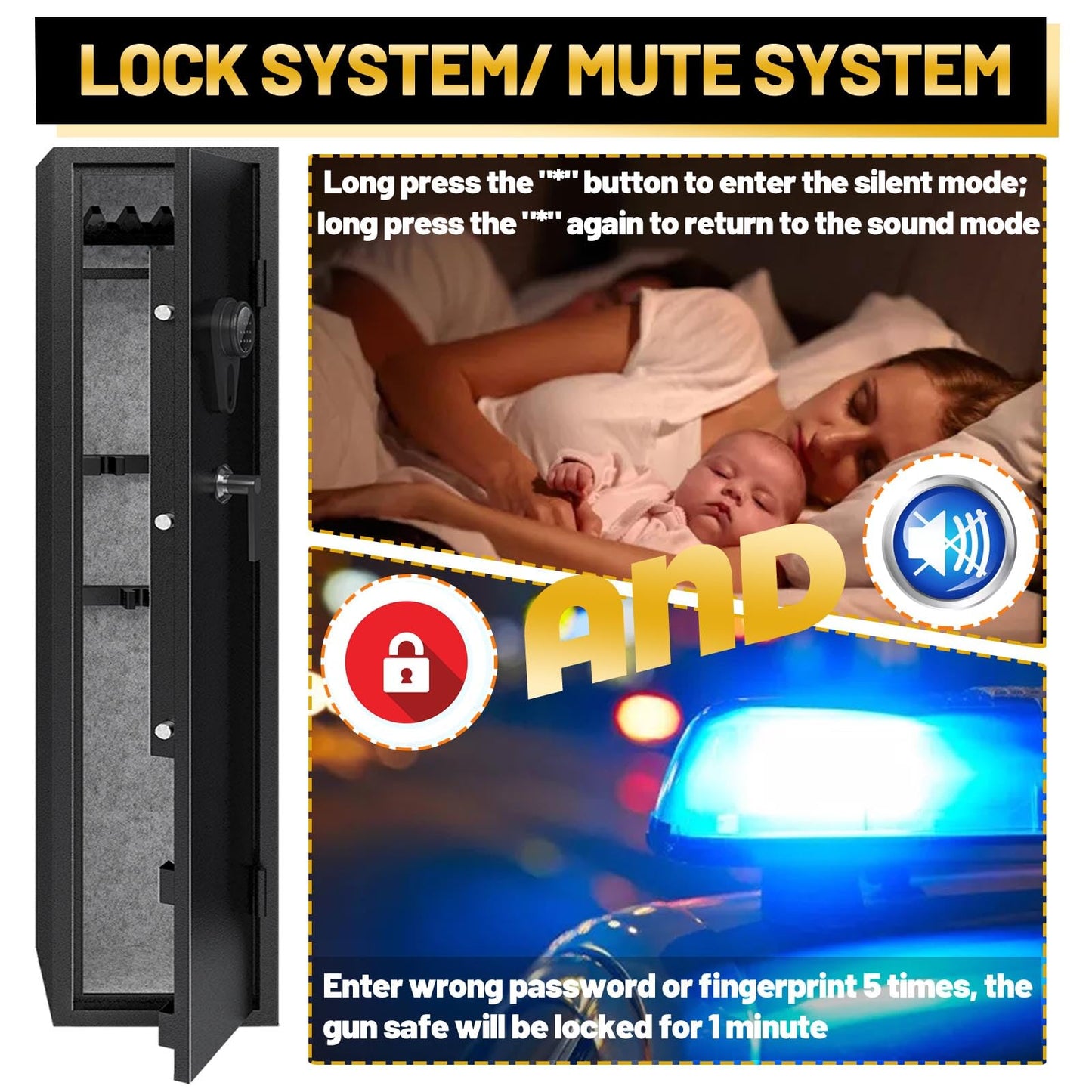 Kaer Gun Safe,Rifle Safe,4-5 Biometric Long Gun Safes for Rifles and Pistols,Gun Cabinet for Rifles and Shotguns with Fingerprint/Digital Keypad/Removable Shelf for Home,Garage,Office
