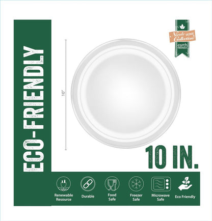 Nicole Home Collection 100% Compostable Heavy Duty 10" Disposable Paper Plates Bagasse Biodegradable Eco-Friendly Natural Sugarcane 100 Count
