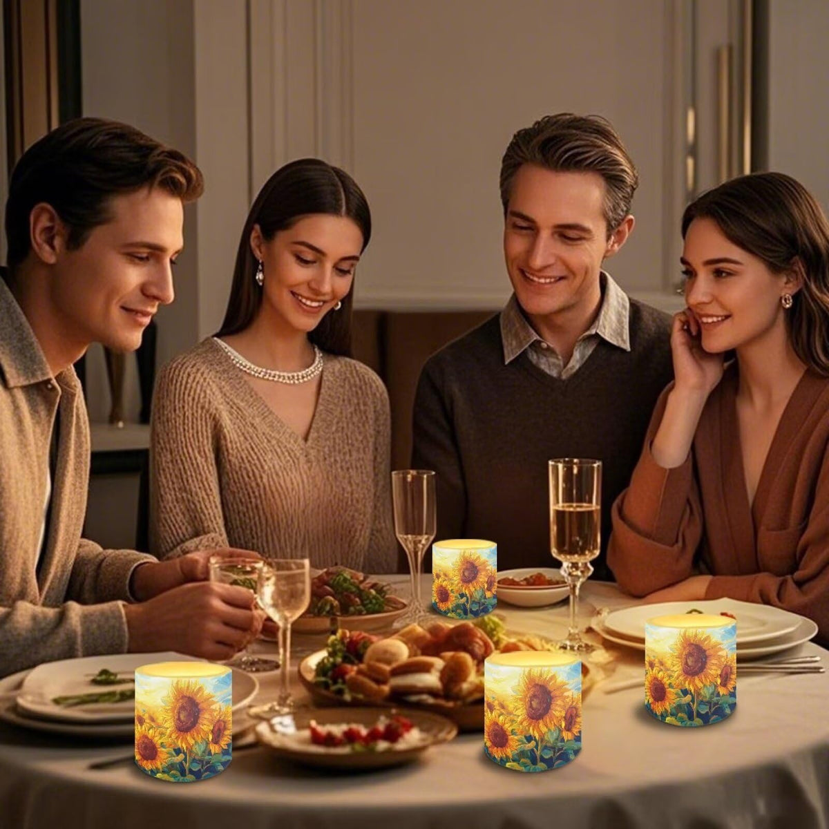 Cozeyat Sunflower Flameless Candles 4 Pack Battery Operated with Remote Control Timer LED Pillar Candles Waterproof for Indoor Outdoor Use