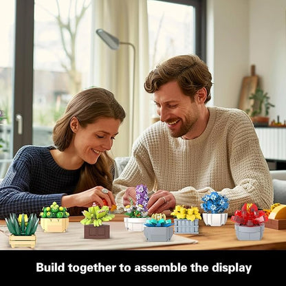 Succulents Set for Adults Building Sets 12 Plants Home Decor Birthday Gifts for Women Creative Housewarming Gifts Botanical Collection Flowers Succulents Artificial Plant Kit (1174 piece)