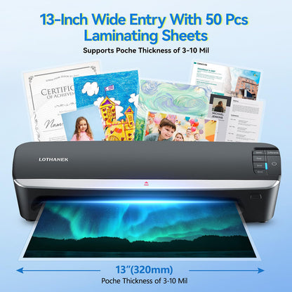 12'' Wood Guillotine Paper Cutter and A3 4-Roller Laminating Machine, LOTHANEK 13 inch Heavy Duty 3-10 Mil Commercial Laminator Machine with 50 Sheets