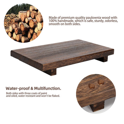 (12 x 7 Inch) Wood Riser Soap Tray, Farmhouse Wood Pedestal Stand for Kitchen Counter Sink, Rustic Wooden Riser Decorative Bathroom Counter Dishes Plant Bottles Candles Display